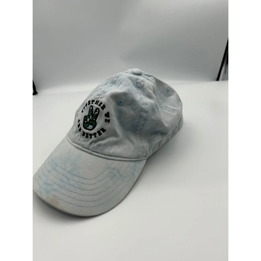 Mighty Fine Together We Are Better‎ Peace Sign Acid Wash Denim Baseball Hat Blue